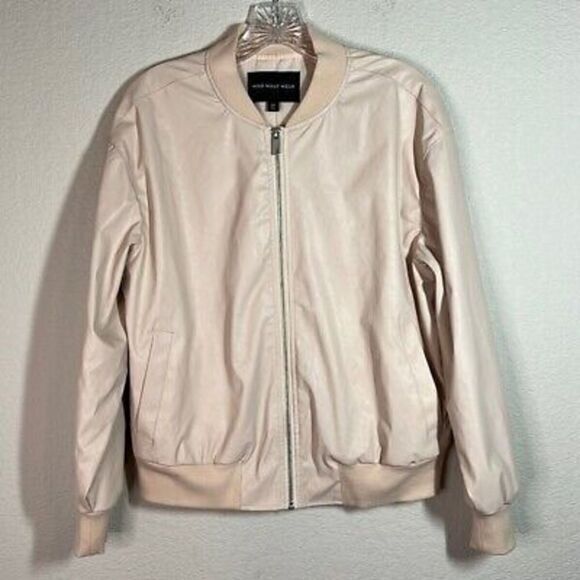 Who What Wear Full Zip Bomber Jacket Pockets‎ Pink Size M Faux Leather Vegan - Picture 1 of 7